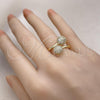 Oro Laminado Multi Stone Ring, Gold Filled Style Ball Design, with White Micro Pave, Polished, Golden Finish, 01.283.0036