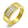 Stainless Steel Mens Ring, with White Cubic Zirconia, Polished, Golden Finish, 01.328.0004.1.12 (Size 12)
