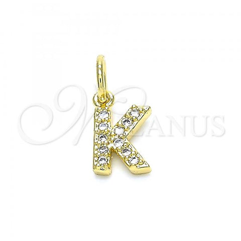 Oro Laminado Fancy Pendant, Gold Filled Style Initials Design, with White Cubic Zirconia, Polished, Golden Finish, 05.341.0031