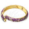 Oro Laminado Individual Bangle, Gold Filled Style Flower Design, Purple Enamel Finish, Golden Finish, 07.246.0008.05 (10 MM Thickness, Size 5 - 2.50 Diameter)