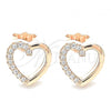 Sterling Silver Stud Earring, Heart Design, with White Cubic Zirconia, Polished, Rose Gold Finish, 02.336.0027.1