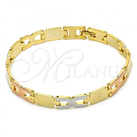 Oro Laminado Solid Bracelet, Gold Filled Style Polished, Tricolor, 03.102.0043.08