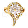 Oro Laminado Multi Stone Ring, Gold Filled Style Flower and Teardrop Design, with White Cubic Zirconia, Polished, Golden Finish, 01.210.0010.08 (Size 8)