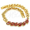 Oro Laminado Fancy Bracelet, Gold Filled Style Leaf Design, with Garnet Cubic Zirconia, Polished, Golden Finish, 03.210.0093.07