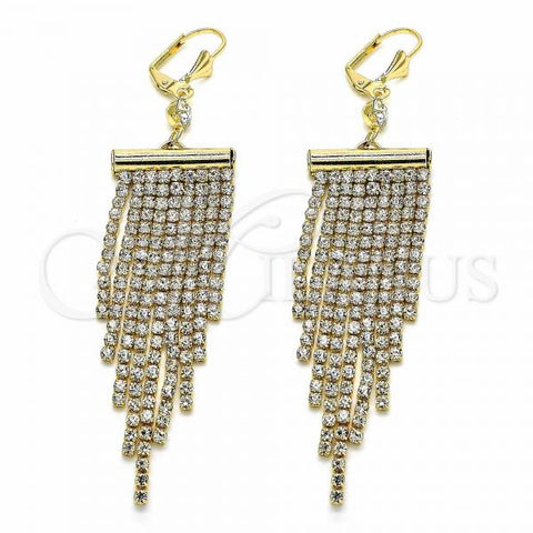 Oro Laminado Long Earring, Gold Filled Style with White Crystal, Polished, Golden Finish, 02.351.0038
