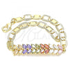 Oro Laminado Fancy Bracelet, Gold Filled Style Leaf Design, with Multicolor Cubic Zirconia, Polished, Golden Finish, 03.63.2153.2.07