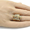 Oro Laminado Multi Stone Ring, Gold Filled Style Angel Design, with White Cubic Zirconia, Polished, Golden Finish, 01.60.0001.11 (Size 11)