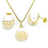 Oro Laminado Earring and Pendant Adult Set, Gold Filled Style with Ivory Pearl, Polished, Golden Finish, 10.379.0011
