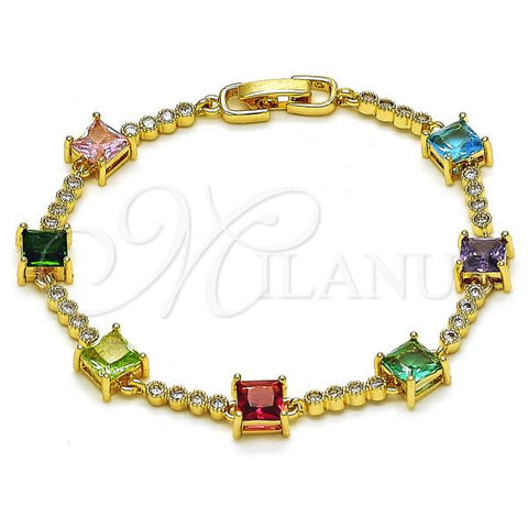 Oro Laminado Fancy Bracelet, Gold Filled Style with Multicolor and White Cubic Zirconia, Polished, Golden Finish, 03.283.0311.1.07