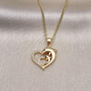 Oro Laminado Pendant Necklace, Gold Filled Style Heart and Dolphin Design, with White Micro Pave, Polished, Golden Finish, 04.344.0001.18