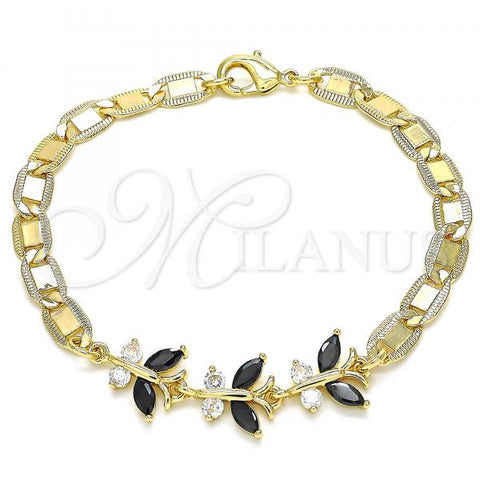 Oro Laminado Fancy Bracelet, Gold Filled Style Butterfly Design, with Black and White Cubic Zirconia, Polished, Golden Finish, 03.63.2127.1.07