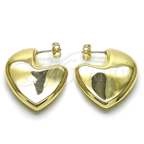 Oro Laminado Stud Earring, Gold Filled Style Heart and Hollow Design, Polished, Golden Finish, 02.163.0371