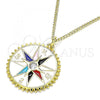 Oro Laminado Pendant Necklace, Gold Filled Style with White Cubic Zirconia, Multicolor Enamel Finish, Golden Finish, 04.362.0002.20