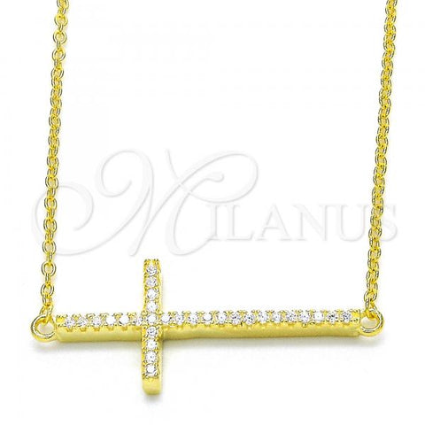 Sterling Silver Pendant Necklace, Cross Design, with White Cubic Zirconia, Polished, Golden Finish, 04.336.0054.2.16