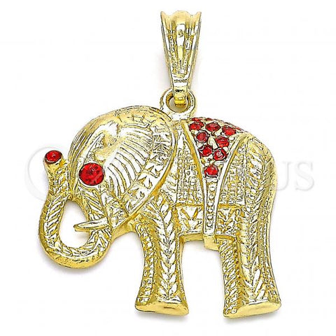 Oro Laminado Fancy Pendant, Gold Filled Style Elephant Design, with Garnet Crystal, Polished, Golden Finish, 05.351.0103.1