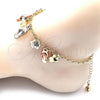 Oro Laminado Charm Anklet , Gold Filled Style Shoes and Flower Design, with White Crystal, Polished, Tricolor, 03.331.0114.10