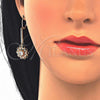 Oro Laminado Long Earring, Gold Filled Style Flower Design, with White Cubic Zirconia, Polished, Golden Finish, 02.287.0014
