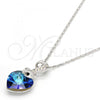 Rhodium Plated Pendant Necklace, Heart Design, with Bermuda Blue and Aurore Boreale Swarovski Crystals, Polished, Rhodium Finish, 04.239.0044.1.18