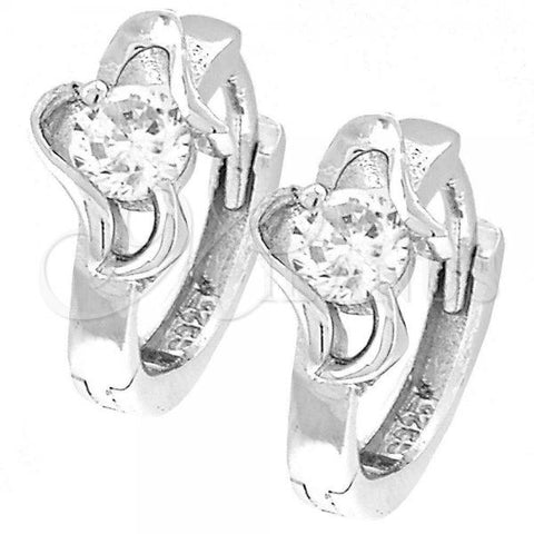 Sterling Silver Huggie Hoop, with White Cubic Zirconia, Polished, Rhodium Finish, 02.176.0025