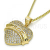 Oro Laminado Pendant Necklace, Gold Filled Style Heart Design, with White Cubic Zirconia, Polished, Golden Finish, 04.156.0173.20