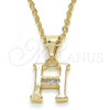 Oro Laminado Fancy Pendant, Gold Filled Style Initials Design, with White Cubic Zirconia, Polished, Golden Finish, 05.26.0020