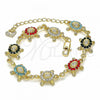 Oro Laminado Fancy Bracelet, Gold Filled Style Turtle Design, with Multicolor Crystal, Polished, Golden Finish, 03.351.0053.2.07