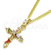 Oro Laminado Pendant Necklace, Gold Filled Style Cross Design, with Multicolor Cubic Zirconia, Polished, Golden Finish, 04.284.0009.3.20