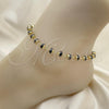 Oro Laminado Fancy Anklet, Gold Filled Style with Black Crystal, Polished, Golden Finish, 03.383.0028.10