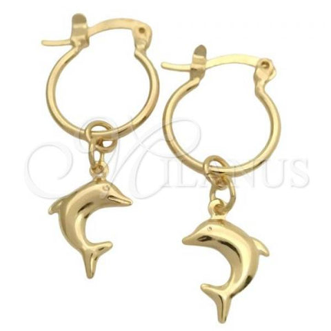 Oro Laminado Small Hoop, Gold Filled Style Dolphin Design, Polished, Golden Finish, 02.58.0039.12