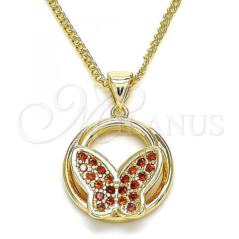 Oro Laminado Pendant Necklace, Gold Filled Style Butterfly Design, with Garnet Micro Pave, Polished, Golden Finish, 04.156.0315.2.20