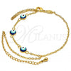 Oro Laminado Fancy Bracelet, Gold Filled Style Evil Eye and Rolo Design, Blue Enamel Finish, Golden Finish, 03.60.0144.08