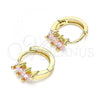 Oro Laminado Huggie Hoop, Gold Filled Style with Pink Cubic Zirconia, Polished, Golden Finish, 02.210.0642.4.12