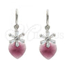 Rhodium Plated Dangle Earring, Heart and Flower Design, with Amethyst Swarovski Crystals and White Micro Pave, Polished, Rhodium Finish, 02.63.2579.1