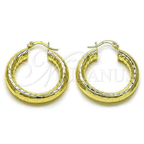 Oro Laminado Medium Hoop, Gold Filled Style Hollow Design, Diamond Cutting Finish, Golden Finish, 02.213.0755.30