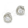 Sterling Silver Stud Earring, with White Cubic Zirconia and White Micro Pave, Polished, Rhodium Finish, 02.285.0017