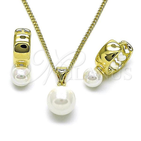 Oro Laminado Earring and Pendant Adult Set, Gold Filled Style Ball Design, with Ivory Pearl, Polished, Golden Finish, 10.213.0030