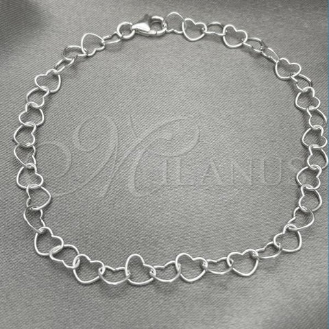 Sterling Silver Fancy Bracelet, Heart Design, Polished, Silver Finish, 03.392.0008.07