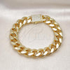 Oro Laminado Fancy Bracelet, Gold Filled Style Chunky Design, with White Cubic Zirconia, Polished, Golden Finish, 03.156.0043.09