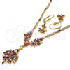 Oro Laminado Necklace and Earring, Gold Filled Style Teardrop Design, with Multicolor Cubic Zirconia, Polished, Golden Finish, 06.221.0009