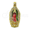 Oro Laminado Religious Pendant, Gold Filled Style Guadalupe Design, with White Cubic Zirconia, Polished, Tricolor, 05.210.0012