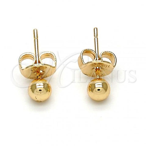 Oro Laminado Stud Earring, Gold Filled Style Ball Design, Polished, Golden Finish, 5.128.008
