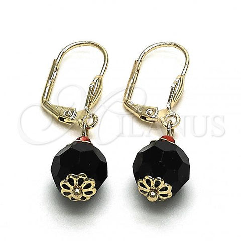 Oro Laminado Dangle Earring, Gold Filled Style Ball Design, with Black and Garnet Crystal, Polished, Golden Finish, 02.63.2756