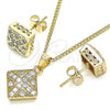 Oro Laminado Earring and Pendant Adult Set, Gold Filled Style with White Micro Pave, Polished, Golden Finish, 10.344.0013