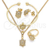 Oro Laminado Earring and Pendant Children Set, Gold Filled Style Turtle Design, with White Micro Pave, Polished, Golden Finish, 06.210.0025