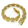 Oro Laminado Fancy Bracelet, Gold Filled Style Diamond Cutting Finish, Tricolor, 03.100.0046.1.07