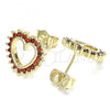 Oro Laminado Stud Earring, Gold Filled Style Heart Design, with Garnet Cubic Zirconia, Polished, Golden Finish, 02.284.0032.1