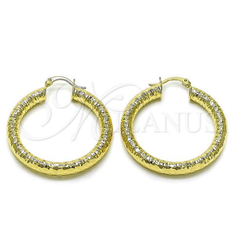 Oro Laminado Medium Hoop, Gold Filled Style Hollow Design, Diamond Cutting Finish, Golden Finish, 02.213.0224.40