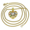Oro Laminado Pendant Necklace, Gold Filled Style Heart Design, with Multicolor Cubic Zirconia, Blue Enamel Finish, Golden Finish, 04.313.0040.1.20