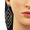 Oro Laminado Long Earring, Gold Filled Style Evil Eye Design, Blue Enamel Finish, Golden Finish, 02.213.0454