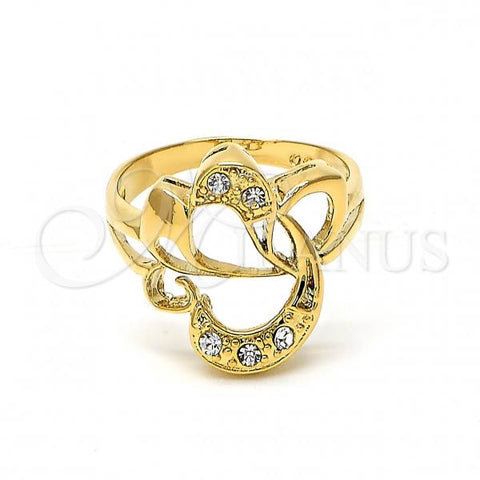 Oro Laminado Multi Stone Ring, Gold Filled Style Heart Design, with White Crystal, Polished, Golden Finish, 01.165.0002.07 (Size 7)